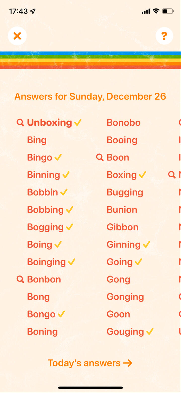 Screenshot of Retrogram Word List
